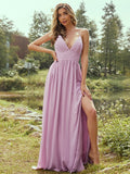 A-Line/Princess Chiffon Ruffles V-neck Sleeveless Floor-Length Bridesmaid Dresses Evening Prom Dress