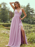 A-Line/Princess Chiffon Ruffles V-neck Sleeveless Floor-Length Bridesmaid Dresses Evening Prom Dress