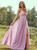 A-Line/Princess Chiffon Ruffles V-neck Sleeveless Floor-Length Bridesmaid Dresses Evening Prom Dress