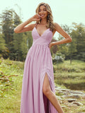 A-Line/Princess Chiffon Ruffles V-neck Sleeveless Floor-Length Bridesmaid Dresses Evening Prom Dress