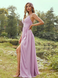 A-Line/Princess Chiffon Ruffles V-neck Sleeveless Floor-Length Bridesmaid Dresses Evening Prom Dress