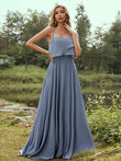 A-Line/Princess Chiffon Ruffles Spaghetti Straps Sleeveless Floor-Length Bridesmaid Dresses Evening Prom Dress