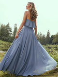 A-Line/Princess Chiffon Ruffles Spaghetti Straps Sleeveless Floor-Length Bridesmaid Dresses Evening Prom Dress
