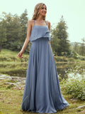 A-Line/Princess Chiffon Ruffles Spaghetti Straps Sleeveless Floor-Length Bridesmaid Dresses Evening Prom Dress
