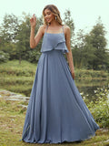 A-Line/Princess Chiffon Ruffles Spaghetti Straps Sleeveless Floor-Length Bridesmaid Dresses Evening Prom Dress