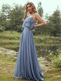 A-Line/Princess Chiffon Ruffles Spaghetti Straps Sleeveless Floor-Length Bridesmaid Dresses Evening Prom Dress