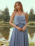 A-Line/Princess Chiffon Ruffles Spaghetti Straps Sleeveless Floor-Length Bridesmaid Dresses Evening Prom Dress