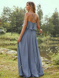 A-Line/Princess Chiffon Ruffles Spaghetti Straps Sleeveless Floor-Length Bridesmaid Dresses Evening Prom Dress