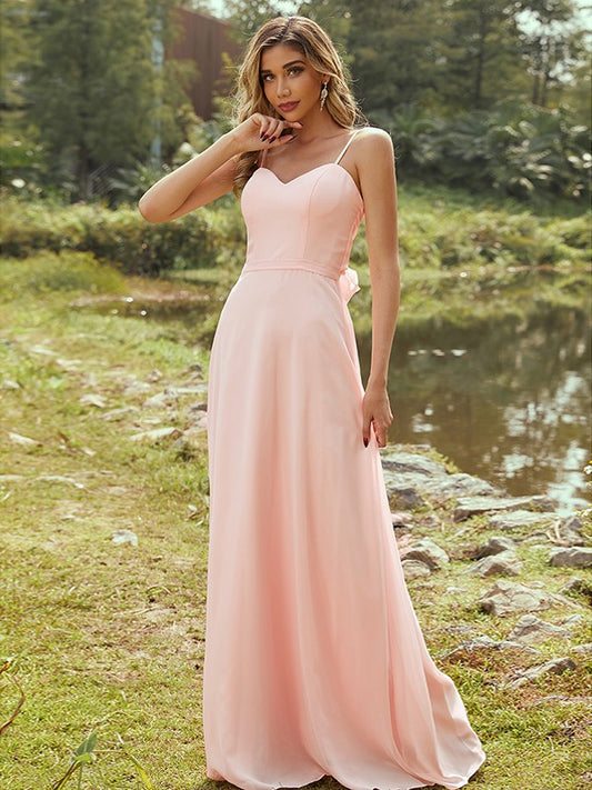 A-Line/Princess Chiffon Sash/Ribbon/Belt Sweetheart Sleeveless Floor-Length Bridesmaid Dresses Evening Dress