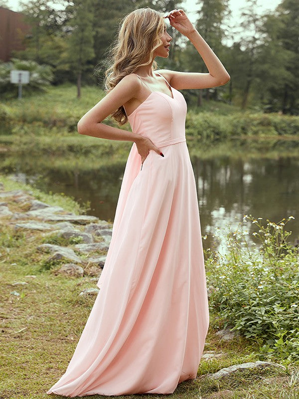 A-Line/Princess Chiffon Sash/Ribbon/Belt Sweetheart Sleeveless Floor-Length Bridesmaid Dresses Evening Dress