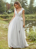A-Line/Princess Chiffon Ruffles V-neck Sleeveless Floor-Length Bridesmaid Dresses Evening Prom Dress
