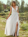 A-Line/Princess Chiffon Ruffles V-neck Sleeveless Floor-Length Bridesmaid Dresses Evening Prom Dress