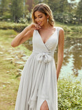 A-Line/Princess Chiffon Ruffles V-neck Sleeveless Floor-Length Bridesmaid Dresses Evening Prom Dress