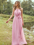 A-Line/Princess Chiffon Ruffles Halter Sleeveless Sweep/Brush Train Bridesmaid Dresses	Evening Prom Dress