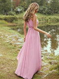A-Line/Princess Chiffon Ruffles Halter Sleeveless Sweep/Brush Train Bridesmaid Dresses	Evening Prom Dress