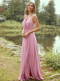 A-Line/Princess Chiffon Ruffles Halter Sleeveless Sweep/Brush Train Bridesmaid Dresses	Evening Prom Dress
