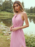 A-Line/Princess Chiffon Ruffles Halter Sleeveless Sweep/Brush Train Bridesmaid Dresses	Evening Prom Dress