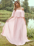 A-Line/Princess Chiffon Ruffles Off-the-Shoulder Short Sleeves Sweep/Brush Train Bridesmaid Dresses Evening Dress