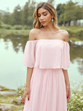 A-Line/Princess Chiffon Ruffles Off-the-Shoulder Short Sleeves Sweep/Brush Train Bridesmaid Dresses Evening Dress
