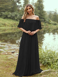 A-Line/Princess Chiffon Ruffles Off-the-Shoulder Short Sleeves Sweep/Brush Train Bridesmaid Dresses Evening Dress