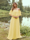 A-Line/Princess Chiffon Ruffles Off-the-Shoulder Short Sleeves Sweep/Brush Train Bridesmaid Dresses Evening Dress