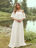 A-Line/Princess Chiffon Ruffles Off-the-Shoulder Short Sleeves Sweep/Brush Train Bridesmaid Dresses Evening Dress