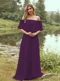 A-Line/Princess Chiffon Ruffles Off-the-Shoulder Short Sleeves Sweep/Brush Train Bridesmaid Dresses Evening Dress
