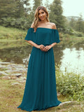 A-Line/Princess Chiffon Ruffles Off-the-Shoulder Short Sleeves Sweep/Brush Train Bridesmaid Dresses Evening Dress