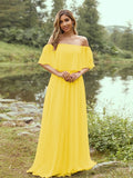 A-Line/Princess Chiffon Ruffles Off-the-Shoulder Short Sleeves Sweep/Brush Train Bridesmaid Dresses Evening Dress