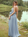 A-Line/Princess Chiffon Ruffles V-neck Sleeveless Sweep/Brush Train Bridesmaid Dresses Prom Dress