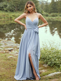 A-Line/Princess Chiffon Ruffles V-neck Sleeveless Sweep/Brush Train Bridesmaid Dresses Prom Dress