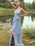 A-Line/Princess Chiffon Ruffles V-neck Sleeveless Sweep/Brush Train Bridesmaid Dresses Prom Dress