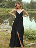 A-Line/Princess Chiffon Ruffles V-neck Sleeveless Sweep/Brush Train Bridesmaid Dresses Prom Dress