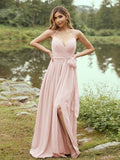 A-Line/Princess Chiffon Ruffles V-neck Sleeveless Sweep/Brush Train Bridesmaid Dresses Prom Dress