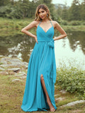 A-Line/Princess Chiffon Ruffles V-neck Sleeveless Sweep/Brush Train Bridesmaid Dresses Prom Dress