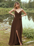 A-Line/Princess Chiffon Ruffles V-neck Sleeveless Sweep/Brush Train Bridesmaid Dresses Prom Dress