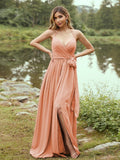 A-Line/Princess Chiffon Ruffles V-neck Sleeveless Sweep/Brush Train Bridesmaid Dresses Prom Dress