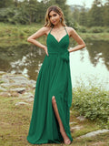 A-Line/Princess Chiffon Ruffles V-neck Sleeveless Sweep/Brush Train Bridesmaid Dresses Prom Dress