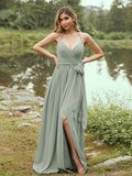 A-Line/Princess Chiffon Ruffles V-neck Sleeveless Sweep/Brush Train Bridesmaid Dresses Prom Dress