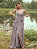 A-Line/Princess Chiffon Ruffles V-neck Sleeveless Sweep/Brush Train Bridesmaid Dresses Prom Dress