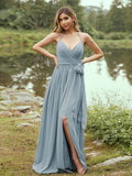 A-Line/Princess Chiffon Ruffles V-neck Sleeveless Sweep/Brush Train Bridesmaid Dresses Prom Dress