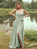 A-Line/Princess Chiffon Ruffles V-neck Sleeveless Sweep/Brush Train Bridesmaid Dresses Prom Dress