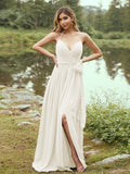 A-Line/Princess Chiffon Ruffles V-neck Sleeveless Sweep/Brush Train Bridesmaid Dresses Prom Dress