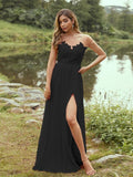 A-Line/Princess Chiffon Applique Scoop Short Sleeves Floor-Length Bridesmaid Dresses Evening Prom Dress