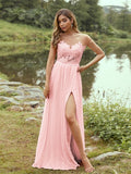 A-Line/Princess Chiffon Applique Scoop Short Sleeves Floor-Length Bridesmaid Dresses Evening Prom Dress