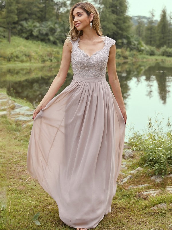A-Line/Princess Chiffon Applique Sweetheart Sleeveless Floor-Length Bridesmaid Dresses Evening Prom Dress