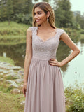 A-Line/Princess Chiffon Applique Sweetheart Sleeveless Floor-Length Bridesmaid Dresses Evening Prom Dress