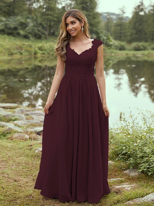 A-Line/Princess Chiffon Applique Sweetheart Sleeveless Floor-Length Bridesmaid Dresses Evening Prom Dress