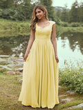 A-Line/Princess Chiffon Applique Sweetheart Sleeveless Floor-Length Bridesmaid Dresses Evening Prom Dress