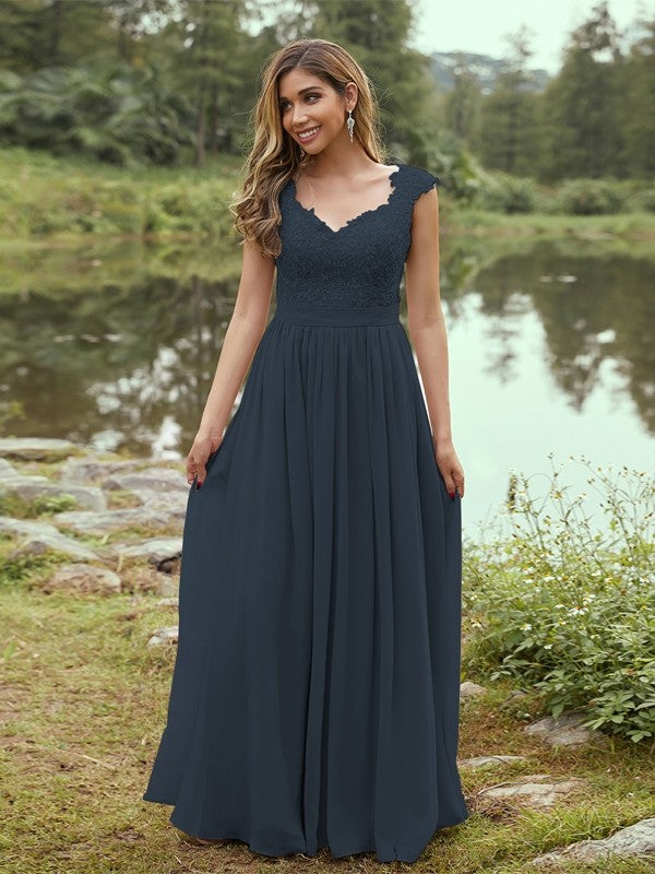 A-Line/Princess Chiffon Applique Sweetheart Sleeveless Floor-Length Bridesmaid Dresses Evening Prom Dress